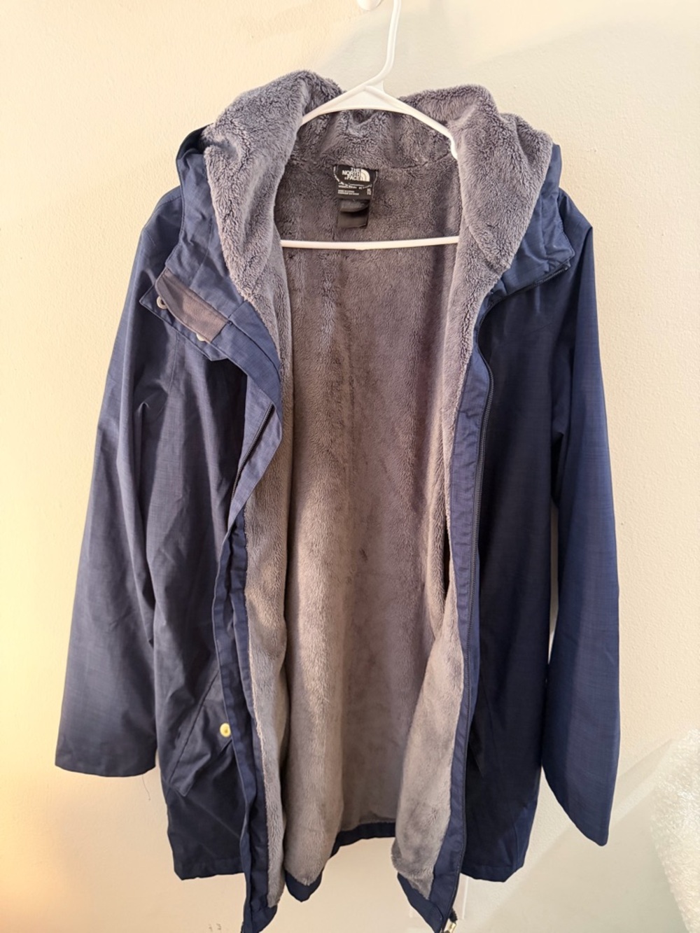 The North Face Navy Blue Trench Coat with Gray Fleece Lining